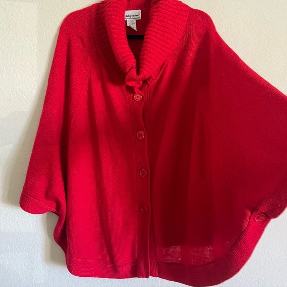 Anthony Richards Sweaters - Anthony Richards woman cowl neck poncho L red knit cozy winter layers gma core